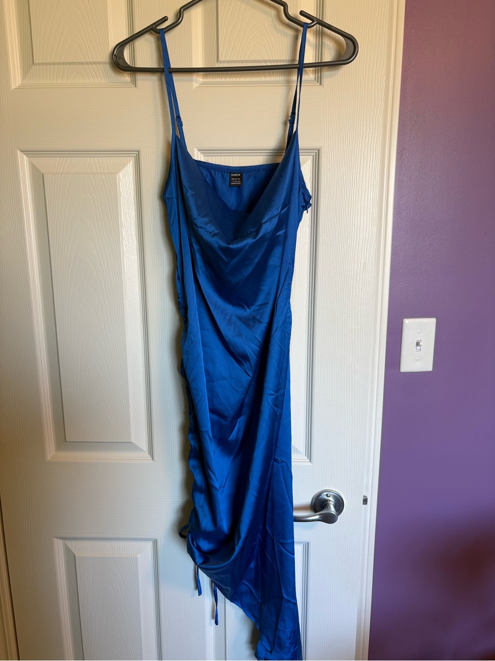 SHEIN Royal Blue Satin Cowl Midi Slip Dress